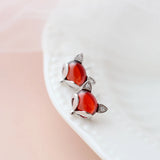 925 Silver Earring Red Garnet Fox Earstuds Lady Party Jewelry Gift