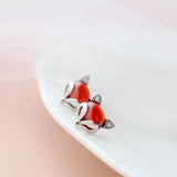 925 Silver Earring Red Garnet Fox Earstuds Lady Party Jewelry Gift
