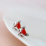 925 Silver Earring Red Garnet Fox Earstuds Lady Party Jewelry Gift