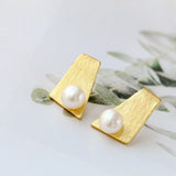 925 Silver Earring with Natural Freshwater Pearl 18K Plated Earstuds