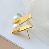 925 Silver Earring with Natural Freshwater Pearl 18K Plated Earstuds
