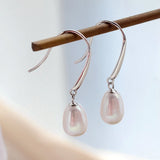 925 Silver Earrings Natural Freshwater Pearl Water Drop Lady Style Jewelry