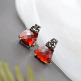 925 Silver Earring Retro Style with Red Zircon