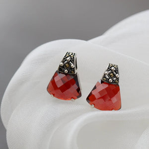 925 Silver Earring Retro Style with Red Zircon