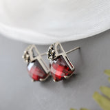 925 Silver Earring Retro Style with Red Zircon