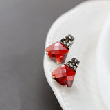 925 Silver Earring Retro Style with Red Zircon