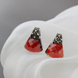 925 Silver Earring Retro Style with Red Zircon