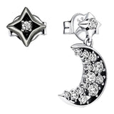 925 Silver Moon & Star Two-Tone Hoop Earrings with Pave Circle, Women's Gift