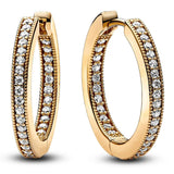 925 Silver Earring Moon Star Two Tone Pave Circle Hoop For Women