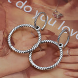 925 Silver Rose Charm Double Hoop Earrings Gift Jewelry