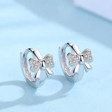 925 Silver Bow Crystal Stud Earring Women Wedding Party Jewelry