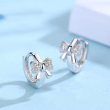 925 Silver Bow Crystal Stud Earring Women Wedding Party Jewelry