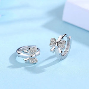 925 Silver Bow Crystal Stud Earring Women Wedding Party Jewelry