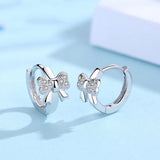925 Silver Bow Crystal Stud Earring Women Wedding Party Jewelry
