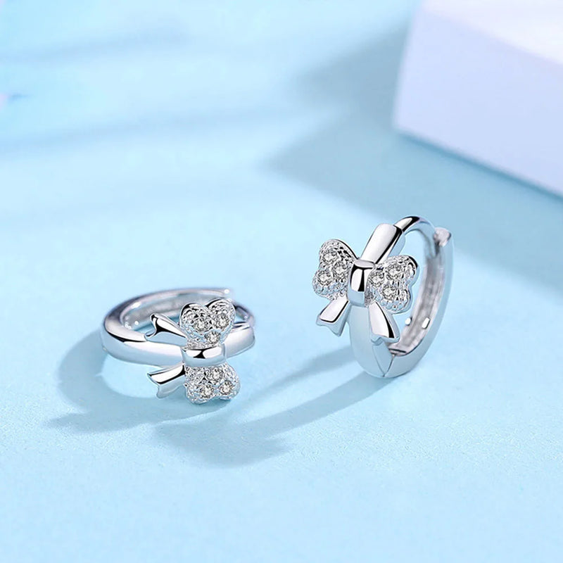 925 Silver Bow Crystal Stud Earring Women Wedding Party Jewelry