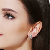925 Silver Bow Crystal Stud Earring Women Wedding Party Jewelry