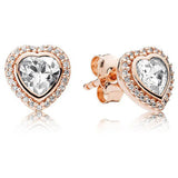 925 Silver Earring Sparkling Rose Love Heart Red Crystal Stud For Women