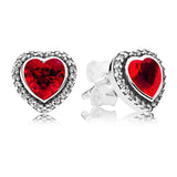 925 Silver Earring Sparkling Rose Love Heart Red Crystal Stud For Women