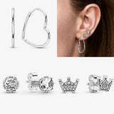 925 Silver Crown Love Heart Stud Earrings
