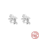 925 Silver Flower Heart Earrings Women Jewelry Ear Studs