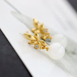 925 Silver Earrings Natural Jade 18K Plated Party Jewelry