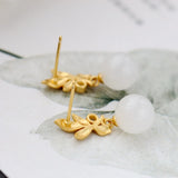 925 Silver Earrings Natural Jade 18K Plated Party Jewelry