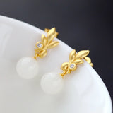 925 Silver Earrings Natural Jade 18K Plated Party Jewelry