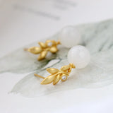 925 Silver Earrings Natural Jade 18K Plated Party Jewelry