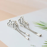 925 Silver Butterfly Tassel Earrings Antique Lady Jewelry Gift