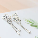 925 Silver Butterfly Tassel Earrings Antique Lady Jewelry Gift
