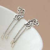 925 Silver Butterfly Tassel Earrings Antique Lady Jewelry Gift
