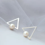925 Silver Earstuds Freshwater Pearl Handwork Triangle Women Earring