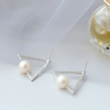 925 Silver Earstuds Freshwater Pearl Handwork Triangle Women Earring