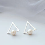 925 Silver Earstuds Freshwater Pearl Handwork Triangle Women Earring
