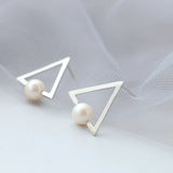 925 Silver Earstuds Freshwater Pearl Handwork Triangle Women Earring