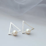 925 Silver Earstuds Freshwater Pearl Handwork Triangle Women Earring