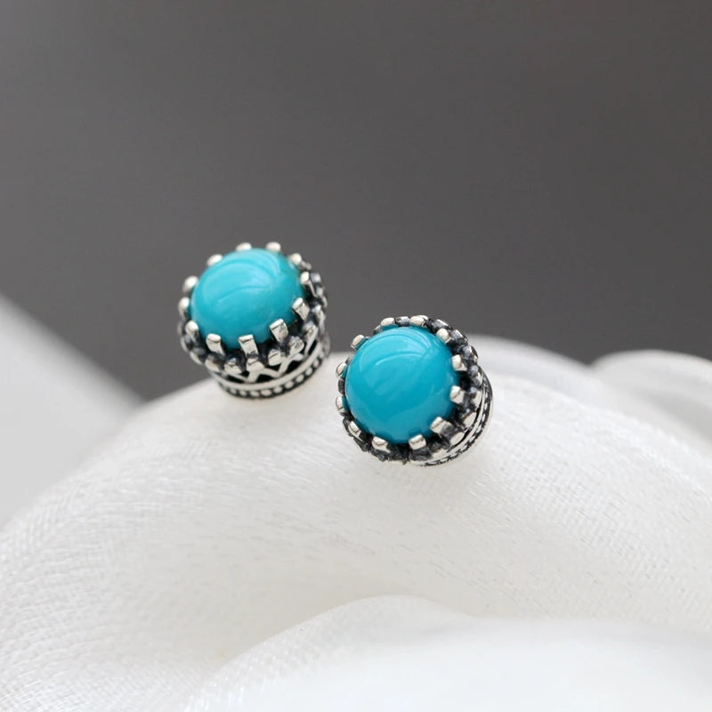 925 Silver Earstuds Retro Style Turquoise Earrings