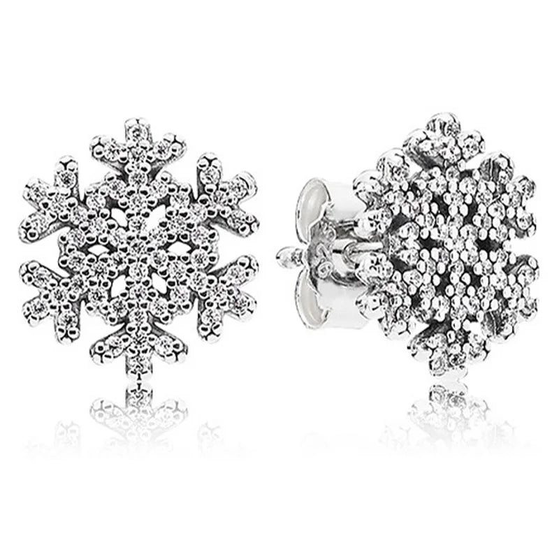 925 Silver Knotted Heart Love Snowflake Earrings