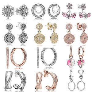 925 Silver Knotted Heart Love Snowflake Earrings