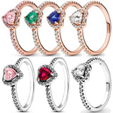 925 Silver Heart Ring Crystal Female Birthday Gift