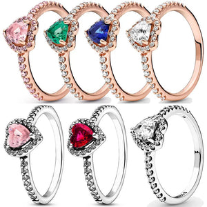 925 Silver Elevated Heart Ring Crystal Women Birthday Gift