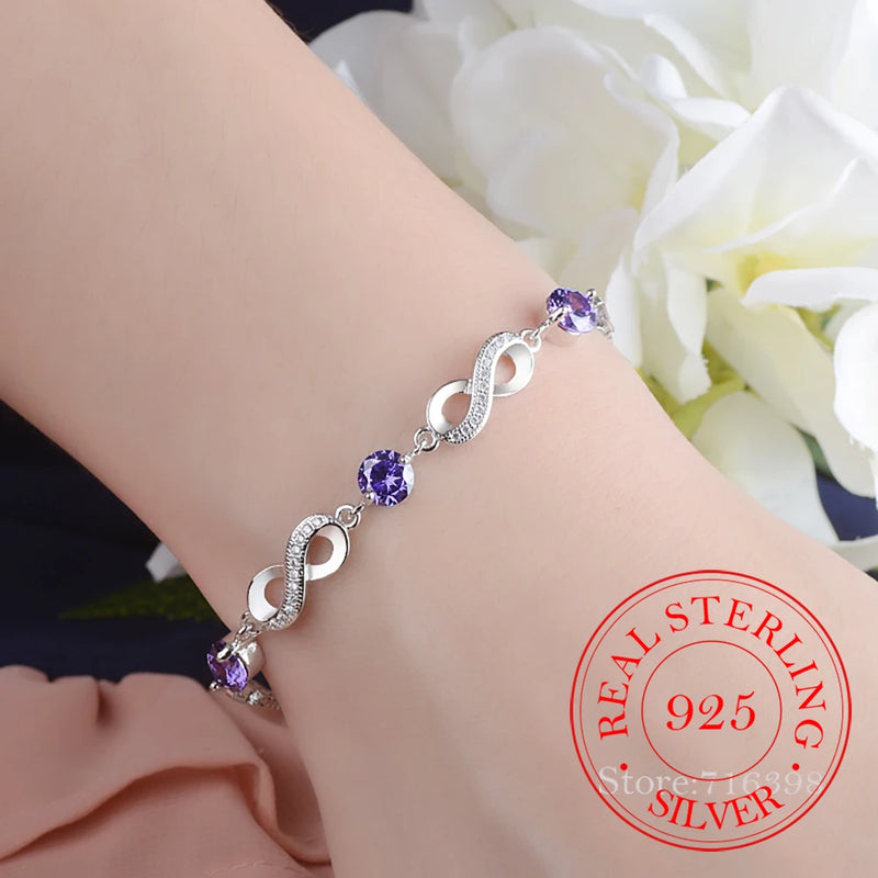 925 Silver Endless Love Infinity Chain Link Bracelet SCB037