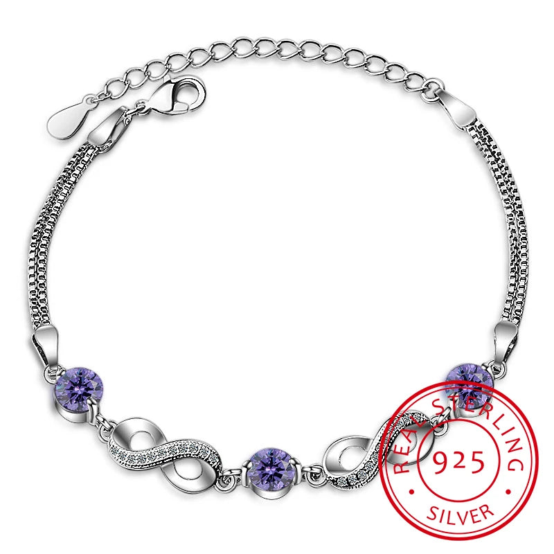 925 Silver Endless Love Infinity Chain Link Adjustable Bracelet Wedding Jewelry