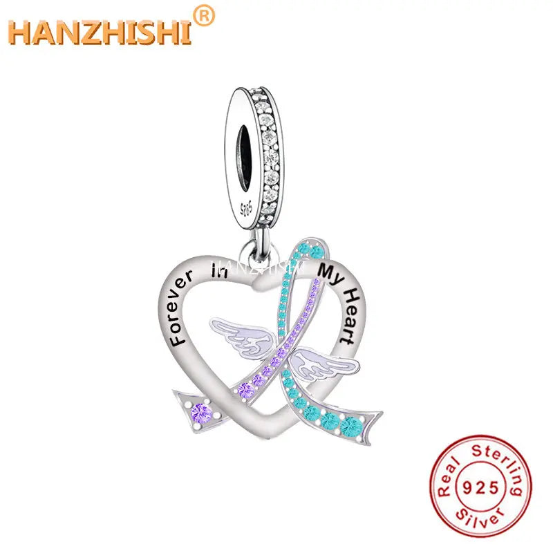 925 Silver Forever In My Heart Dangle Charm Bead for Bracelet Necklace