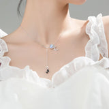 925 Silver Moonstone &Moon CZ Necklace C-D7201