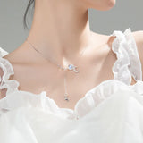 925 Silver Moonstone &Moon CZ Necklace C-D7201