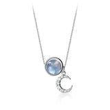 925 Silver Moonstone &Moon CZ Necklace C-D7201