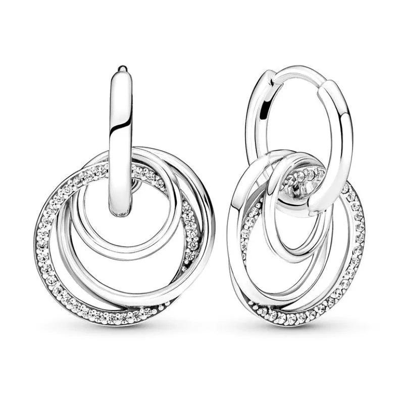 925 Silver Family Always Crystal Hoop Earrings Wedding Gift