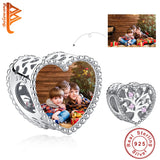 925 Silver Family Tree Beads Personalized Photo Heart Charm