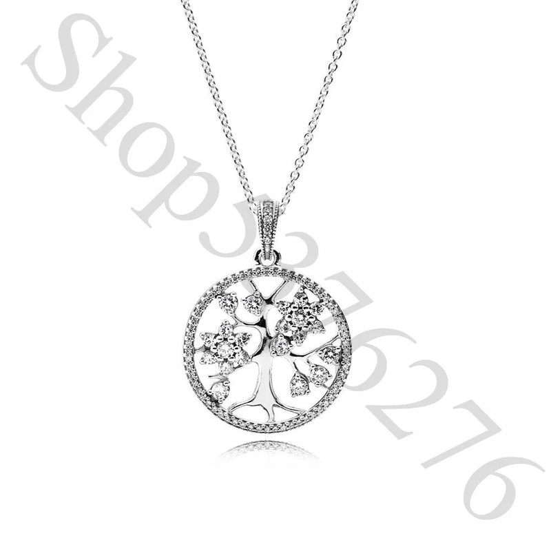 925 Silver Family Tree Pendant Necklace Women Bead Charm DIY Jewelry